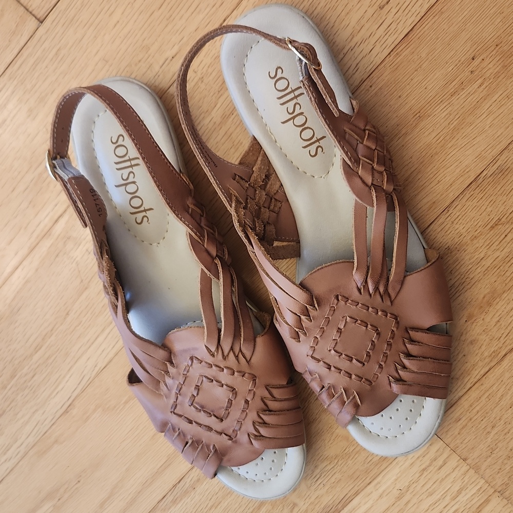 Softspots Women's Woven Leather Slingback Sandals in Brown - Picture 2 of 7